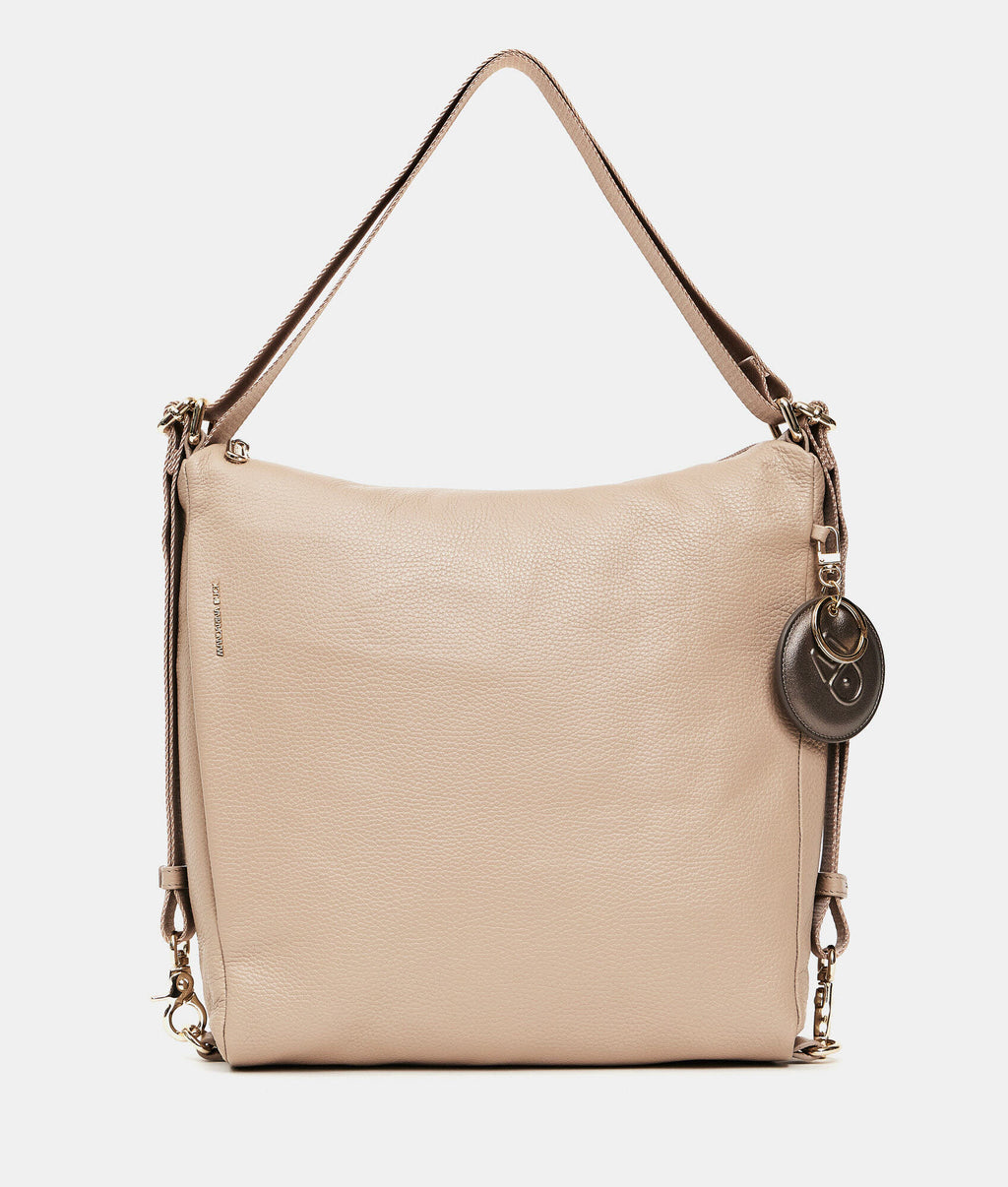 Leather Hobo Backpack Warm Taupe