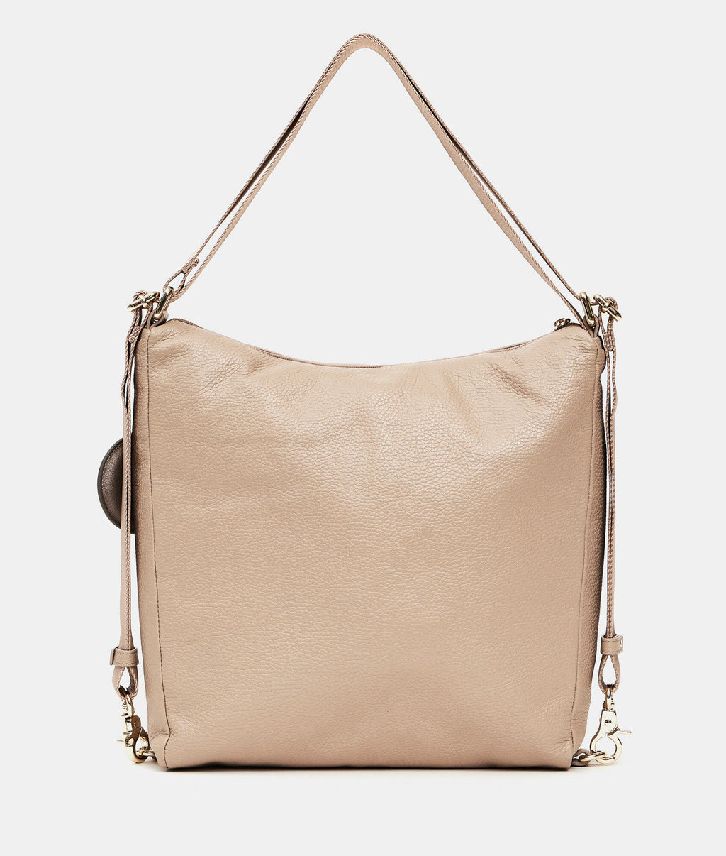 Leather Hobo Backpack Warm Taupe