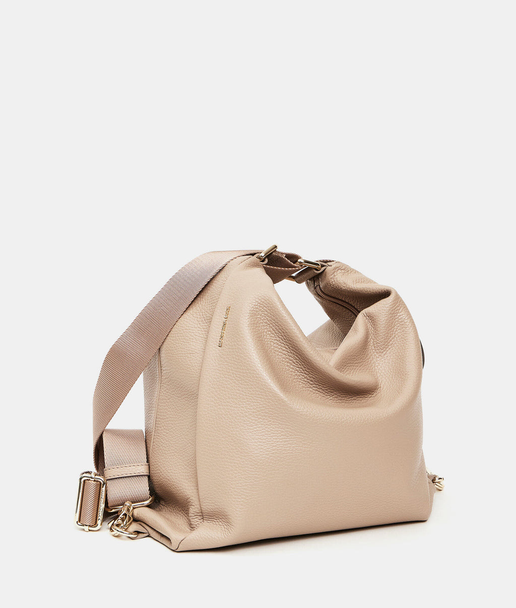 Leather Hobo Backpack Warm Taupe