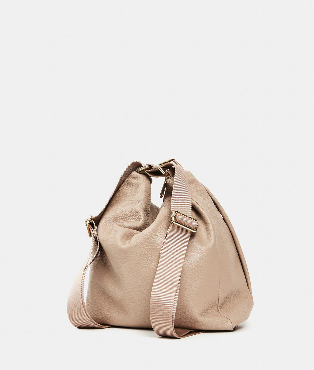 Leather Hobo Backpack Warm Taupe