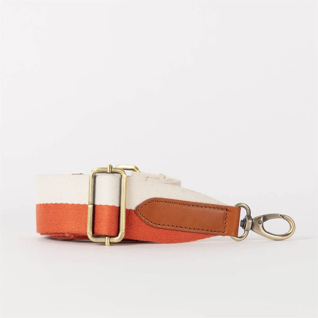 Striped Webbing Strap Cognac & White