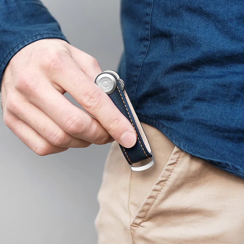Leather Key Organiser Navy / Tan